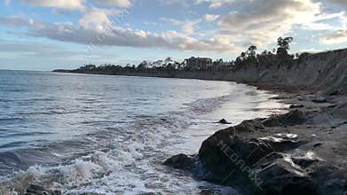 Splashing ocean waves on the beach of Santa Barbara Goleta. Pacific Coast. California