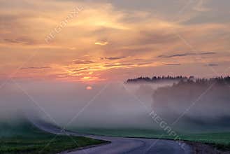 Fog at sunset