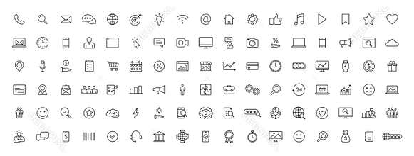 Big set of 100 Business and Finance web icons in line style. Money, bank, contact, office, payment, strategy, accounting,