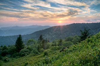 Mountains Summer Sunset Landscape in Blue Ridge