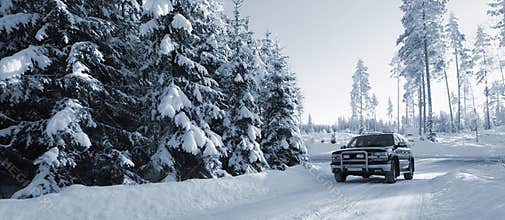 Suv, car on snowy roads