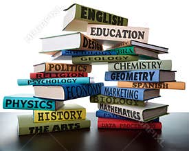 Stack of school textbooks college study books