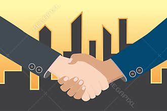 Business people shaking hands with new partner on city background, business co-working teamwork concept.