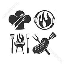 Barbecue beef chef fire logo template vector badge Design set