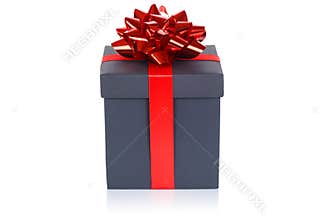 Christmas present birthday gift black box ribbon isolated on white