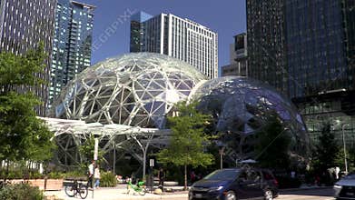 Time lapse of Amazon Spheres on their headquarters campus, Seattle, Washington