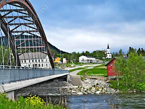 Bowstring Tied-Arch Bridge over the Glomma River at Alvdal, Norway