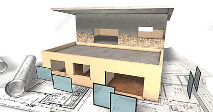 Home construction showing the process from the blueprints to installation of the roof