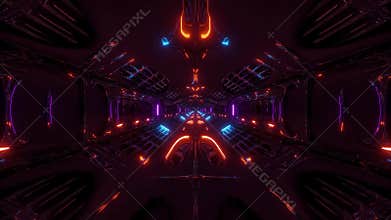 Futuristic scifi fantasy alien hangar tunnel corridor 3d rendering motion background live wallpaper club visual loop