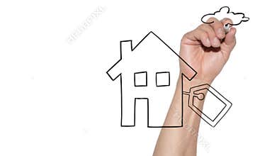 Buy new home concept - hand draws house on glassboard