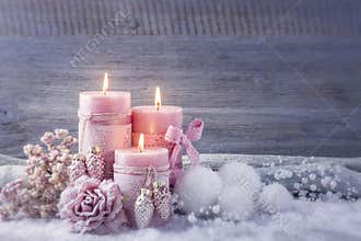Four pink christmas candle