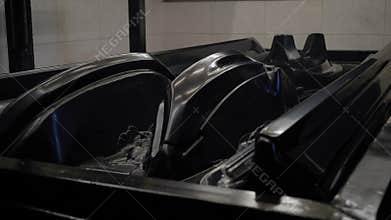 Vacuum thermoforming machine in the factory. thermal vacuum molding process. Obtaining volumetric parts from plastic.