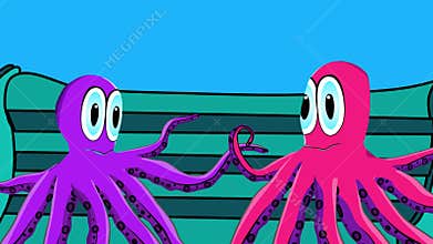 Ecology concept 2d animation art ocean pollution , cartoon of animal