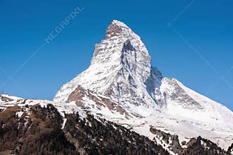 Natural Landscape Scenery View of Matterhorn Mountain Peak at Zermatt, Switzerland, Majestic Geologic Mountain Range of Alpine.