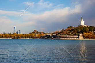 The ancient and modern Beijing city in spring greens