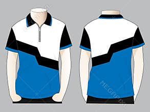 Men&#x27;s White-Black-Blue Short Sleeve Polo Shirt With Zip-Placket Design