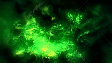Fluid burst animation green glowing smoke cloud