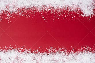 Red christmas background with snow borders. Winter, Christmas mockup. Copy space