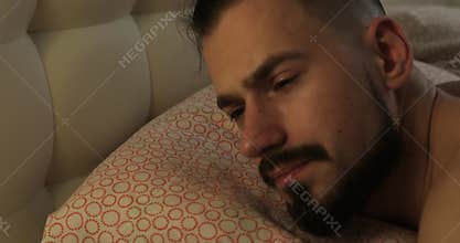 Close up of male sleeping face.