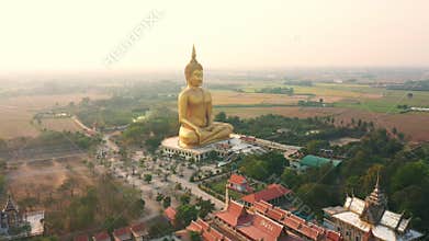 Aerial view of big buddha statue temple in Thailand