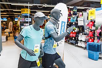 Mannequins in sport shop DECATHLON