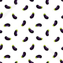 Seamless pattern of realistic watercolor illustration of purple eggplant isolated on white background. Organic food icon
