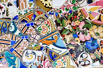 Gaudi mosaic in Guell park in Barcelona, Spain