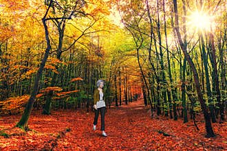 Senior Woman Walking, Hiking, Woods
