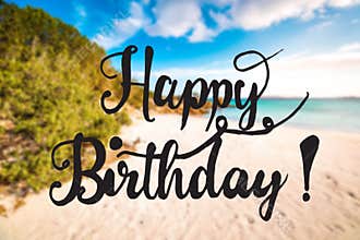Sandy Beach, Sardinia, Beautiful Landscape, Text Happy Birthday