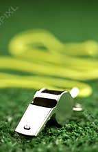 Whistle laying on green astroturf