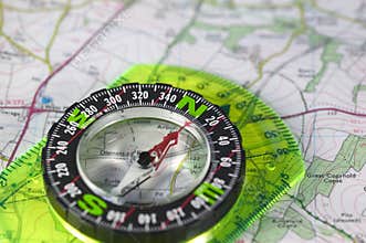 Compass on map