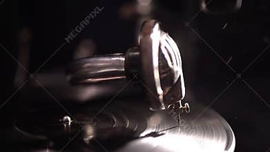 Old fashioned vinyl player. Retro romantic evening with analog music.