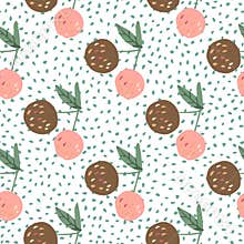 Apples and leaves seamless pattern on dots background in Scandinavian style