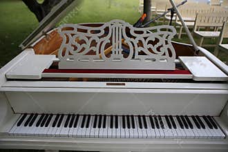 Grand piano white vintage outside music classic
