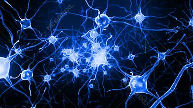 Camera Zoom inside a kid head to a brain with neurons during synapses.