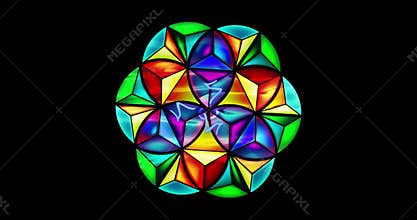 video animation 3D flower of life, sacred geometry. Lotus flower in motion with special effects. Colorful mandala