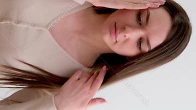 environmental issues affect people's health headache girl holding her head straightening her hair fatigue need rest
