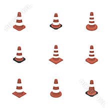 Cone sign road repair in 3D isometric style, vector illustration