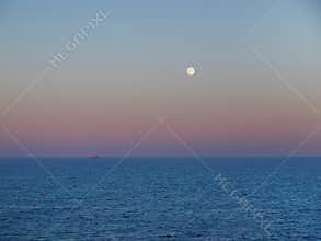 Full moon night in Baltic Sea summer midnight sun, pastel color, cruise, twilight, no darkness, seascape, nature wallpaper,
