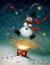 Snowman emitted from firecrackers