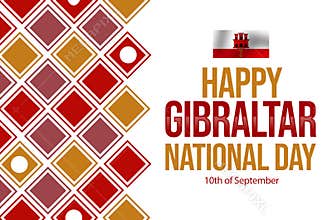 Happy Gibraltor National Day patriotic wallpaper design with shapes and waving flag