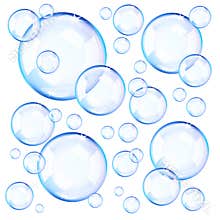 Transparent blue soap bubbles
