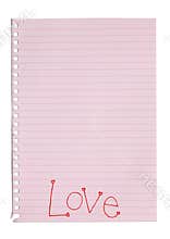 Handwriting love word on pink paper