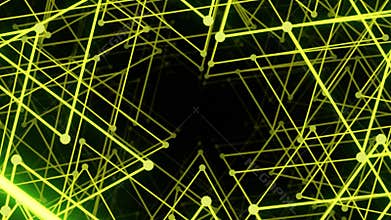 Minimal thin fluorescent spiral in infinite rotation. Funky holographic backdrop in retro wave style