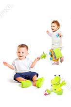 Babies play with toys