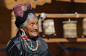 Ladakhi woman in monastery