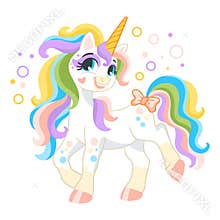 Cute cartoon character unicorn with bubbles vector illustration