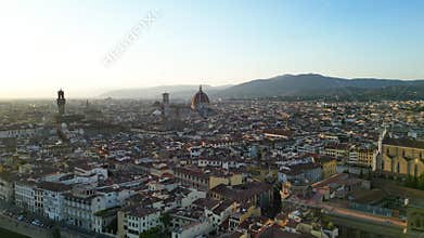 Florence skyline, sunset golden hour, historic city center, Cathedral, Italy
