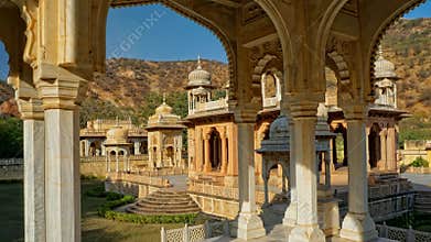 Royal cenotaphs in Jaipur, Rajasthan, India. They were referred to as the royal cremation facility of the powerful Kachhawa