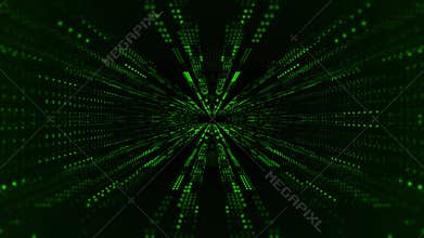 Abstract green sci-fi tunnel made of glowing HUD elements with moving camera effect , 4k , 60 fps